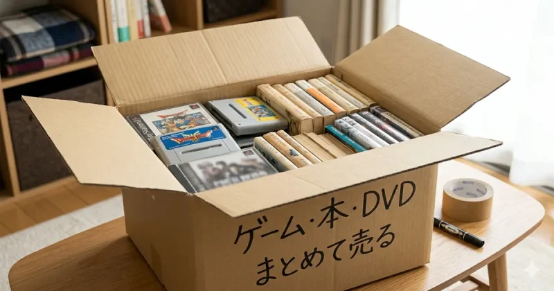 古いゲーム 本 DVDを箱に詰める様子【イメージ画像】