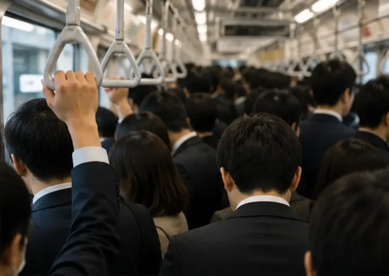 満員電車で混雑している車内の様子